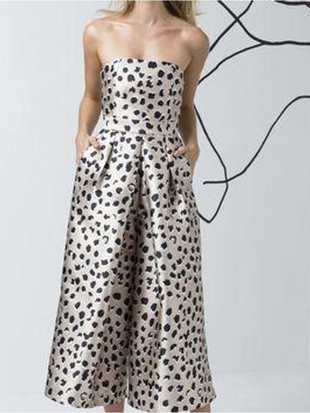 C/MEO Collective Strapless Animal Print Jumpsuit in Cream and Black